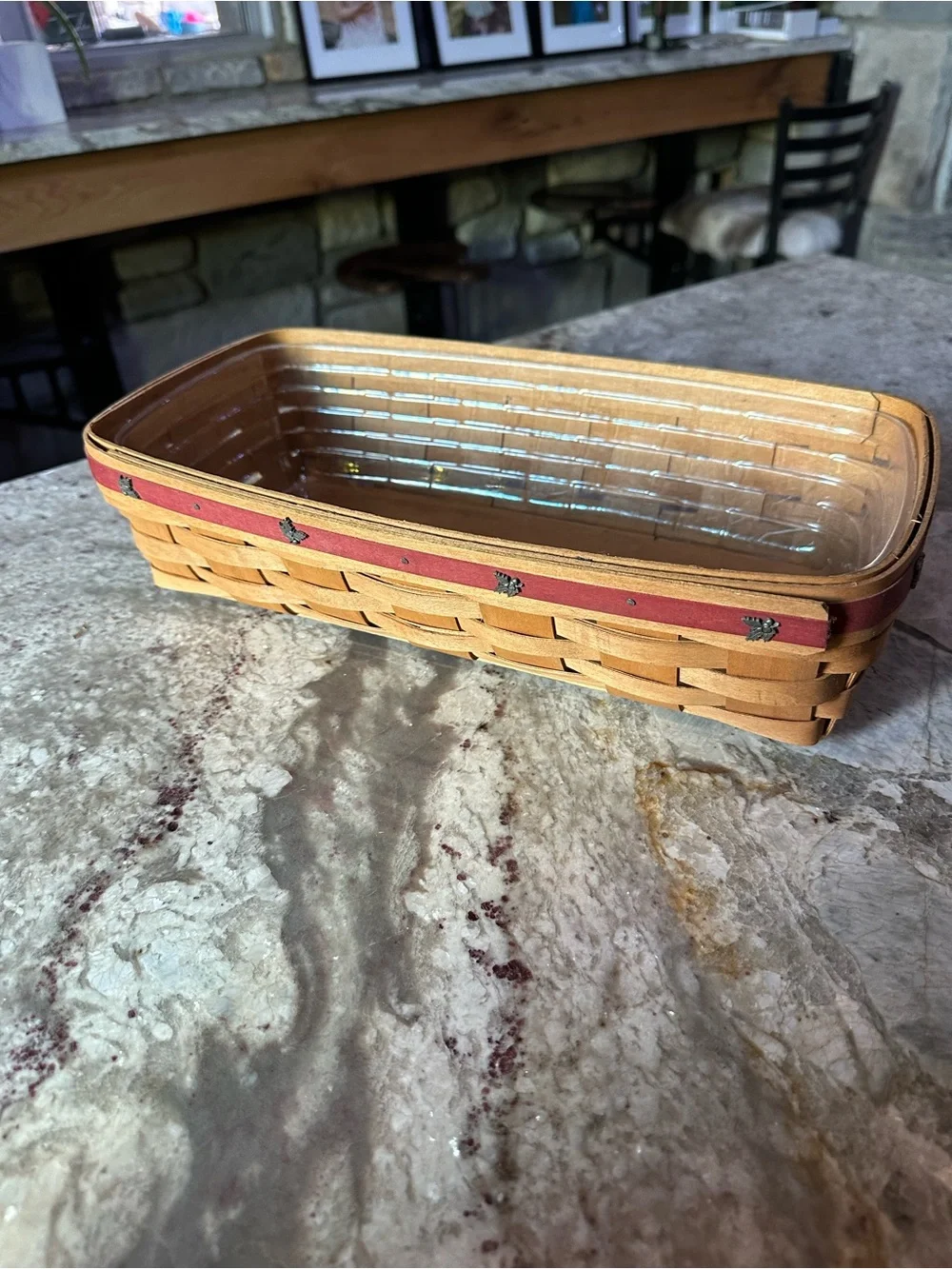 Longaberger Natural Basket with Red Accent and Glass Liner